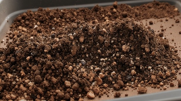 loose brown soil with small pebbles and granules.