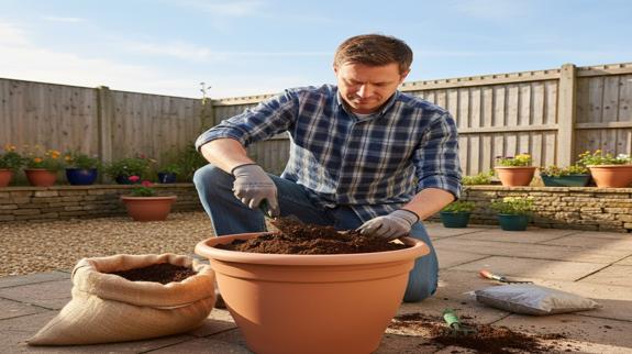 Preparing soil for plants.