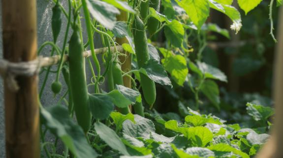 Thriving vertical veggie garden in sunlight.