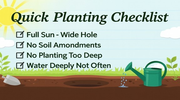 Colorful gardening checklist showing planting steps.