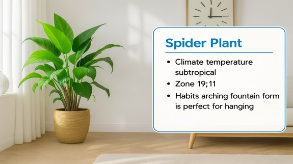 Spider potted plant placed in corner.