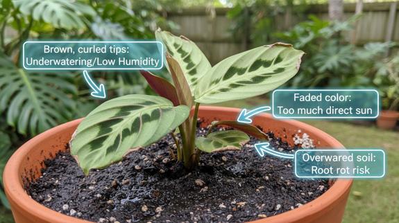 Prayer plant showing common care mistakes.