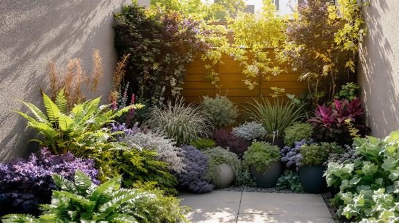 Small courtyard garden with lush foliage.