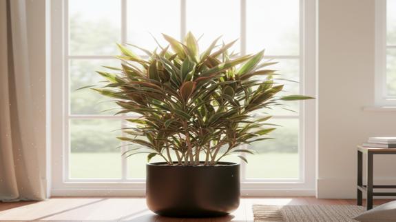 Indoor Cordyline plant near bright window.