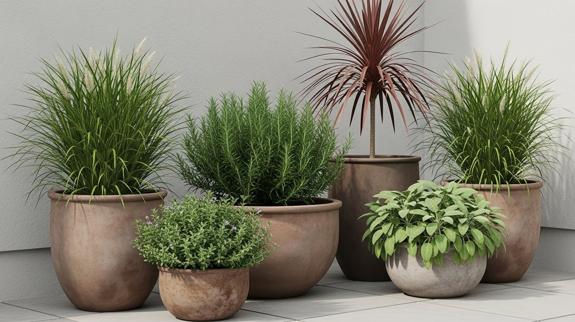 Different low-Maintenance potted plants.
