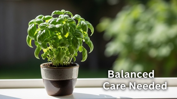 Basil pot beside window.